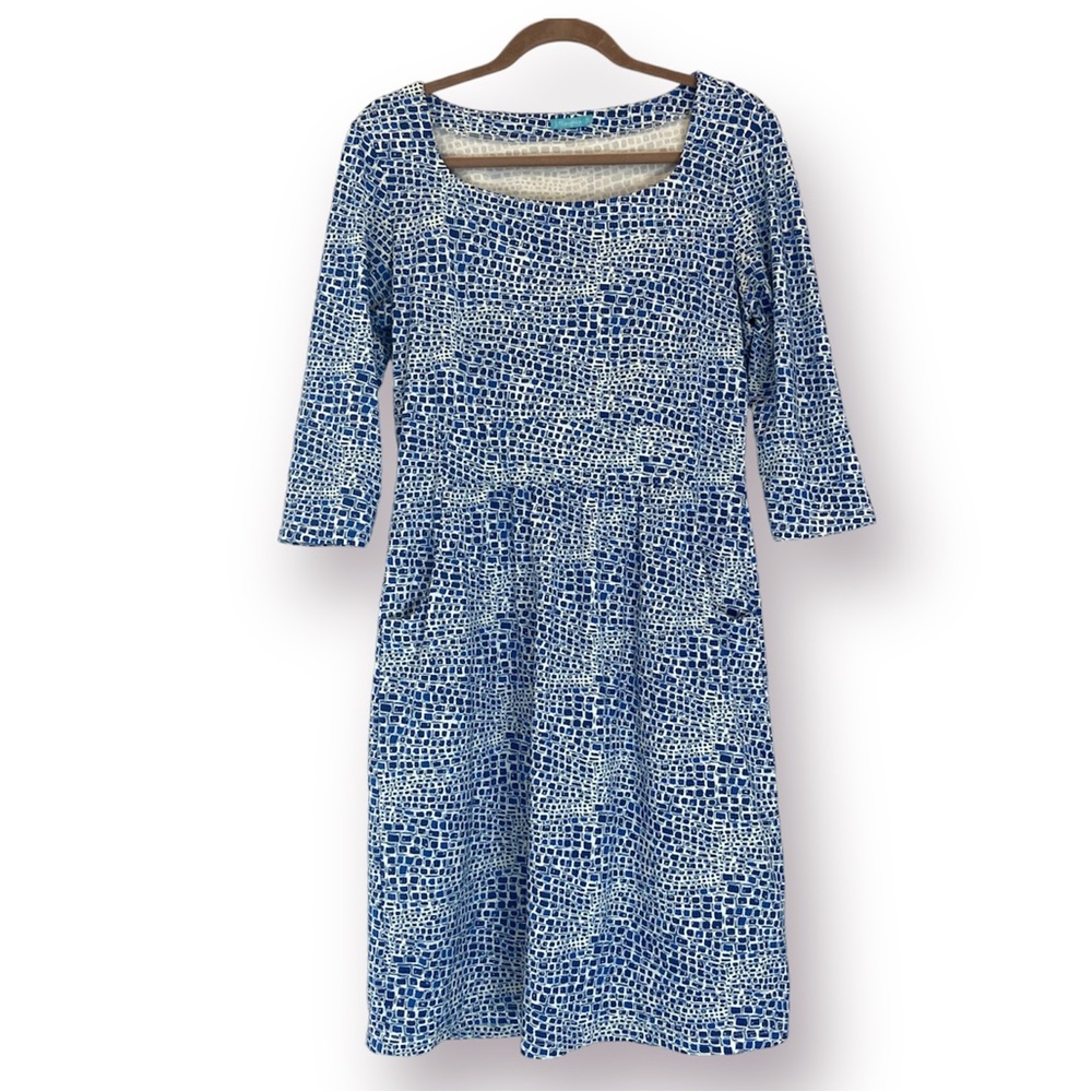 J. MCLAUGHLIN Catalina Cloth Sheath Dress 3/4 Sleeve Blue Medium - Picture 2 of 7